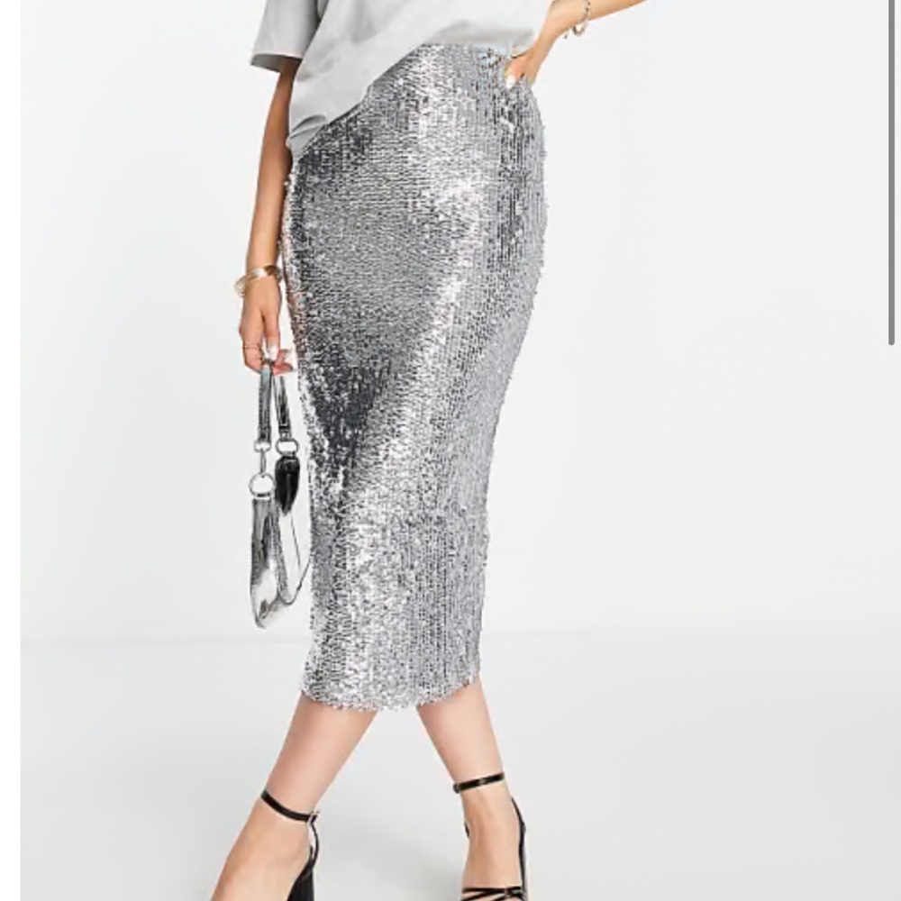 NWT topshop Silver Sequin Women's Skirt uk 8 EUR 36 US 4
